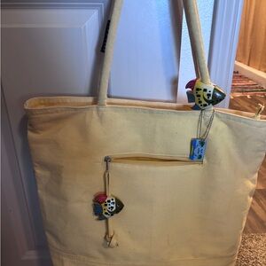 Yellow Canvas Tote Bag with Fish Accents